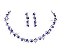 Wedity mariage cristal collier boucles d'oreilles ensemble mariée colliers ras du cou bijoux de mariage pour femmes et filles (Bleu)