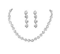Wedity mariage cristal collier boucles d'oreilles ensemble mariée colliers ras du cou bijoux de mariage pour femmes et filles (Argent)