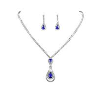 Wedity mariage cristal collier boucles d'oreilles ensemble mariée colliers ras du cou bleu pendentif bijoux pour femmes et filles (Bleu 2)