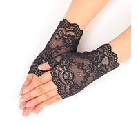 Wedity Mariage de mariée guanti crème solaire guanti Pizzo demi - doigt guanti Fingerless Pizzo guanti chaussettes à main en maille de fil court guanti (Gants minces noirs A)