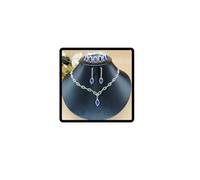 Wedity mariée mariage cristal bleu collier boucles d'oreilles bracelets ensemble argent mariée tour de cou colliers pendentif bijoux pour femmes et filles (lot de 4)