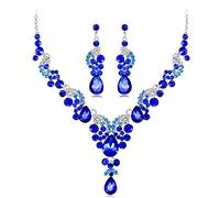 Wedity mariée mariage cristal collier boucles d'oreilles ensemble floral colliers ras du cou bijoux en forme de larme pour femmes et filles (bleu)