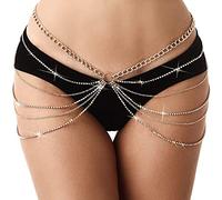 Wedity Partie Crystal Chain taille Multi - couches gland Body Chain cuisse chaine sexy bikini chaîne de bijoux femme ajustable accessoires (Or)