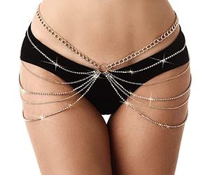 Wedity Partie Crystal Chain taille Multi - couches gland Body Chain cuisse chaine sexy bikini chaîne de bijoux femme ajustable accessoires (Or)