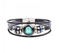 Wedity Retro Layered 12 Constellation Bracelet Couple Student Bracelet en cuir Constellation Accessoires à la main pour femmes et hommes (Balance)