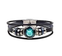 Wedity Retro Layered 12 Constellation Bracelet Couple Student Bracelet en cuir Constellation Accessoires à la main pour femmes et hommes (Taureau)
