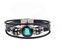Wedity Retro Layered 12 Constellation Bracelet Couple Student Bracelet en cuir Constellation Accessoires à la main pour femmes et hommes (jumeaux)