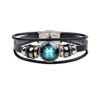 Wedity Retro Layered 12 Constellation Bracelet Couple Student Bracelet en cuir Constellation Accessoires à la main pour femmes et hommes (Poissons)