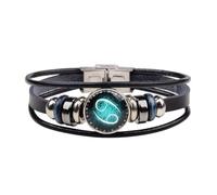 Wedity Retro Layered 12 Constellation Bracelet Couple Student Leather Bracelet Constellation Hand Accessories pour femmes et hommes (Cancer)