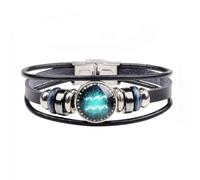 Wedity Retro Layered 12 Constellation Bracelet Couple Student Leather Bracelet Constellation Hand Accessories pour femmes et hommes (Verseau)