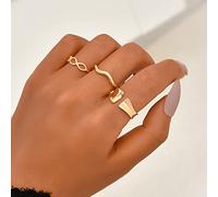 Wedity Snake Rose Crescent Knuckle Rings Set Metal Opening Crystal Ring Bague empilable avec joint doré pour femmes et filles (Anneaux E)