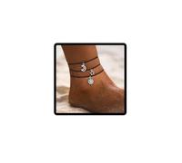 Wedity Vintage Star Moon Sun Bracelets de cheville Bracelets de cheville tissés Chaîne multicouche Accessoires de plage Bijoux de pied réglables pour femmes filles