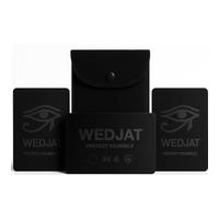 wedjat 3 Cartes Anti-RFID Cadeau Original Fête des Pères, Anniversaire ou Noël | 2 Standard + 1 Adhésive 3M Unique au Monde | Polycarbonate 1mm CE | Invention Belge | Coffret Cadeau Premium