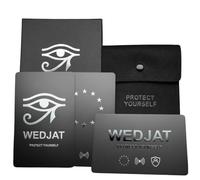 wedjat 3 Cartes RFID (2 Standards + 1 Adhésive 3M) + Sac Velours, Coffret Cadeau Inclus. Fini Les Étuis Encombrants, Portefeuille Protégé Contre Le Piratage, CB, Passeport, Carte d'Identité