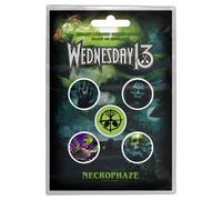 Wednesday 13 - Badges "Necrophaze" Pack de 5 - Plastique, Métal RO7641 (Taille unique) (Vert/Bleu/Violet)