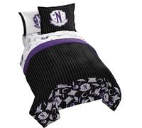 Wednesday Addams Parure de lit 7 pièces super douce pour enfant comprenant un drap et des taies d'oreiller - Rayures noires et grises