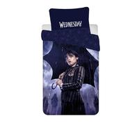 Jerry Fabrics - Parure de lit Wednesday Addams Rain 100% coton 140x200 + taie d'oreiller Réversible