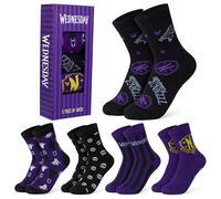 Wednesday Chaussettes Enfant Mercredi Addams, Coffret 5 Paires de Chaussettes Fantaisie Fille Enfant Ado 30-35 et 35-40 (Noir/Violet, 10-13 Ans, 35-40 EU)