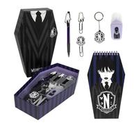Wednesday Ensemble de papeterie pour adultes, adolescentes, filles, coffret cadeau Wednesday de 6 pièces, bloc-notes, stylo, trombones, surligneur + porte-clés