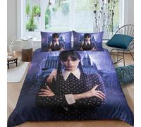 Wednesday Housse De Couette Ensemble De Housse De Couette Imprimé 3D Addams Taie d'oreiller Parure De Lit Linge De Lit Double(200x200cm)