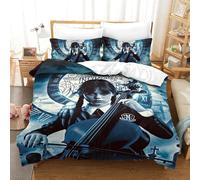 Wednesday Housse De Couette Ensemble De Housse De Couette Imprimé 3D Addams Taie d'oreiller Parure De Lit Linge De Lit Single(140x200cm)