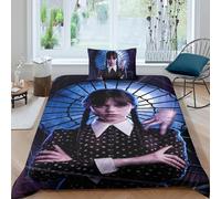 Wednesday Housse De Couettes Parure De Lit en Microfibre, Impression 3D Ensemble De Literie De Addams avec Fermeture Éclair Et Taie d'oreiller Single(135x200cm)