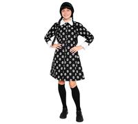 Wednesday Robe Mercredi Addams Fille, Robe Fille Coton à Manches Longues, Tailles Enfant et Ado du 7 au 16 Ans (Noir, 13-14 Ans)