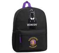 Wednesday Sac a Dos Fille Ado avec Poche pour Bouteille D'eau Cartables Scolaires 37x29cm Mercredi Addams Cadeau Fille (Noir/Jaune)