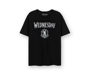 Wednesday T-Shirt Femme Mercredi | T-Shirt Graphique Classique à Logo et crête pour Dames en Noir | Mercredi Addams Netflix Series Merchandise Haut à Manches Courtes pour Adultes | La Famille Addams