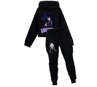 Wednesdays Mercredi Série TV Addams Imprimé 2Pcs Ensembles de survêtement pour enfants Grils, sweat à capuche et pantalon de jogging à taille élastique avec capuche Vêtements de sport Casual Loose Fit