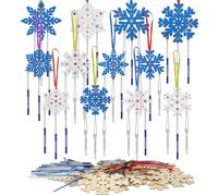 WEDNOK 12 Pcs Bricolage Carillon Neige Suspendre en Bois, Artisanat de Noël, Arbre de Noël Décoré, Loisirs Créatifs de Noël en Bois à Peindre, pour Decoration Chambre Fenetre Sapin de Noël