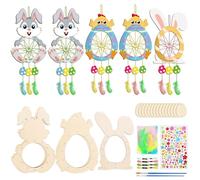 WEDNOK 5Pcs Attrape Rêves Jeu de Poussin et Lapin, Attrape Rêves Enfant de Pâques, Bricolages de Pâques, pour Chambre Maison Décoration, Pâques, Filles Enfants Cadeau