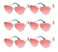 WEDNOK 6 paires Lunettes Coeur Hippie Lunettes de Soleil Coeur Rouge Lunette en Forme de Coeur pour Voyage Femme Homme Fantaisie Déguisement Quotidien Soirée Anniversaire Carnaval Rétro Vintage