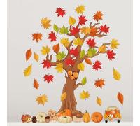 WEDNOK Décoration Murale d'Arbre d'Automne Autocollant Mural avec Animaux Fournitures de Classe pour la Rentrée Scolaire des Ecoles Maternelles et Elémentaires les Arbres d'Automne