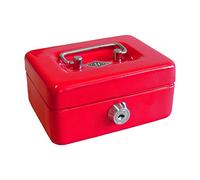 Wedo 144003 Caisse d'épargne pour enfants (avec fente d'insertion, 5 compartiments pour la monnaie, serrure de sécurité, en tôle d'acier, 2 clés) rouge