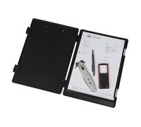 Wedo 575001 Porte-Bloc A4 avec Compartiment de Rangement pour Formulaires, Calculatrices, Etc. Pince Métallique Robuste et Porte-Stylo (Noir)