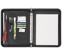 Wedo 586001 Accento Conférencier A4 en simili cuir fermeture éclair, plusieurs compartiments intérieur & extérieur passants, à 4 anneaux avec bloc-notes Noir