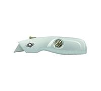 WEDO 78808 Cutter de sécurité en aluminium Basic avec lame trapézoïdale (avec 2 lames de rechange), rétractation automatique de la lame, chargeur de lames, certifié TÜV/GS, 96 g, argent
