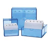 WEDO Boîte à fiches A7 2507303 – 200 cartes avec registre alphabétique – Bleu transparent