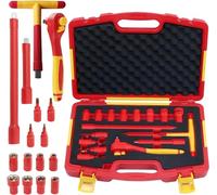 WEDO Jeu de douilles isolées 3/8" 16 pièces, kit de clés à douille, 8 douilles 6 pt, clé à cliquet, poignée de type T, 2 extensions de pilote, 4 douilles hexagonales