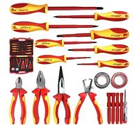 WEDO Kit d'outils isolés, 19 pièces, tournevis cruciforme, tournevis plat, pince à aiguille, pince coupante latérale, pince à dénuder, ruban isolant en vinyle, prise de précision, VDE 1000 V, IEC