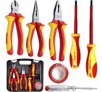 WEDO Kit d'outils isolés VDE 1000 V - Kit de 7 pièces - Outils de sécurité pour électricien avec pince, tournevis, testeur de tension, ruban adhésif IEC 60900