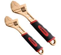 WEDO Lot de 2 clés réglables anti-étincelles avec poignée ergonomique, 15,2 cm + 20,3 cm, clé à large ouverture de la mâchoire, clé réglable, cuivre béryllium, non magnétique, norme DIN, certificat