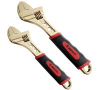 WEDO Lot de 2 clés réglables anti-étincelles avec poignée ergonomique, 15,2 cm + 20,3 cm, clé à large ouverture de la mâchoire, clé réglable, bronze aluminium, norme DIN, certificat BAM et FM