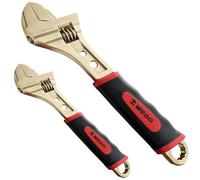 WEDO Lot de 2 clés réglables anti-étincelles avec poignée ergonomique, 15,2 cm + 25,4 cm, clé à large ouverture de la mâchoire, clé réglable, bronze aluminium, norme DIN, certificat BAM et FM