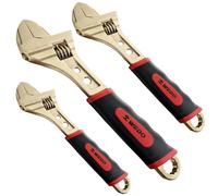 WEDO Lot de 3 clés réglables anti-étincelles avec poignée ergonomique, 15,2 cm + 20,3 cm + 25,4 cm, clé à large ouverture à mâchoire, clé réglable, bronze aluminium, norme DIN, certificat BAM et FM