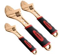 WEDO Lot de 3 clés réglables anti-étincelles avec poignée ergonomique, 15,2 cm + 20,3 cm + 25,4 cm, clé à large ouverture à mâchoire, clé réglable, cuivre béryllium, non magnétique, norme DIN