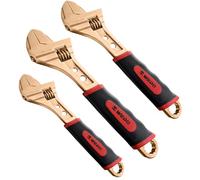 WEDO Lot de 3 clés réglables anti-étincelles avec poignée ergonomique, 20,3 cm + 25,4 cm + 30,5 cm, clé à large ouverture à mâchoire, clé réglable, cuivre béryllium, non magnétique, norme DIN
