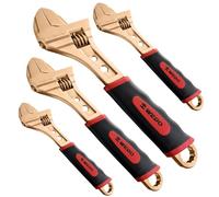 WEDO Lot de 4 clés réglables anti-étincelles avec poignée ergonomique, 15,2 cm + 20,3 cm + 25,4 cm + 30,5 cm, clé à large ouverture à mâchoire, clé réglable, cuivre béryllium, non magnétique, norme