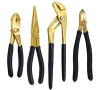 WEDO Lot de 4 pinces en laiton, pince à joint à rainure de 25,4 cm, pince à joint coulissant de 15,2 cm, pince coupante diagonale de 17,8 cm, pince à bec plat de 20,3 cm, poignée antidérapante